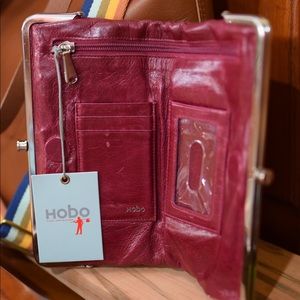 HOBO Lauren Clutch Real Leather Wallet: Red Plum.